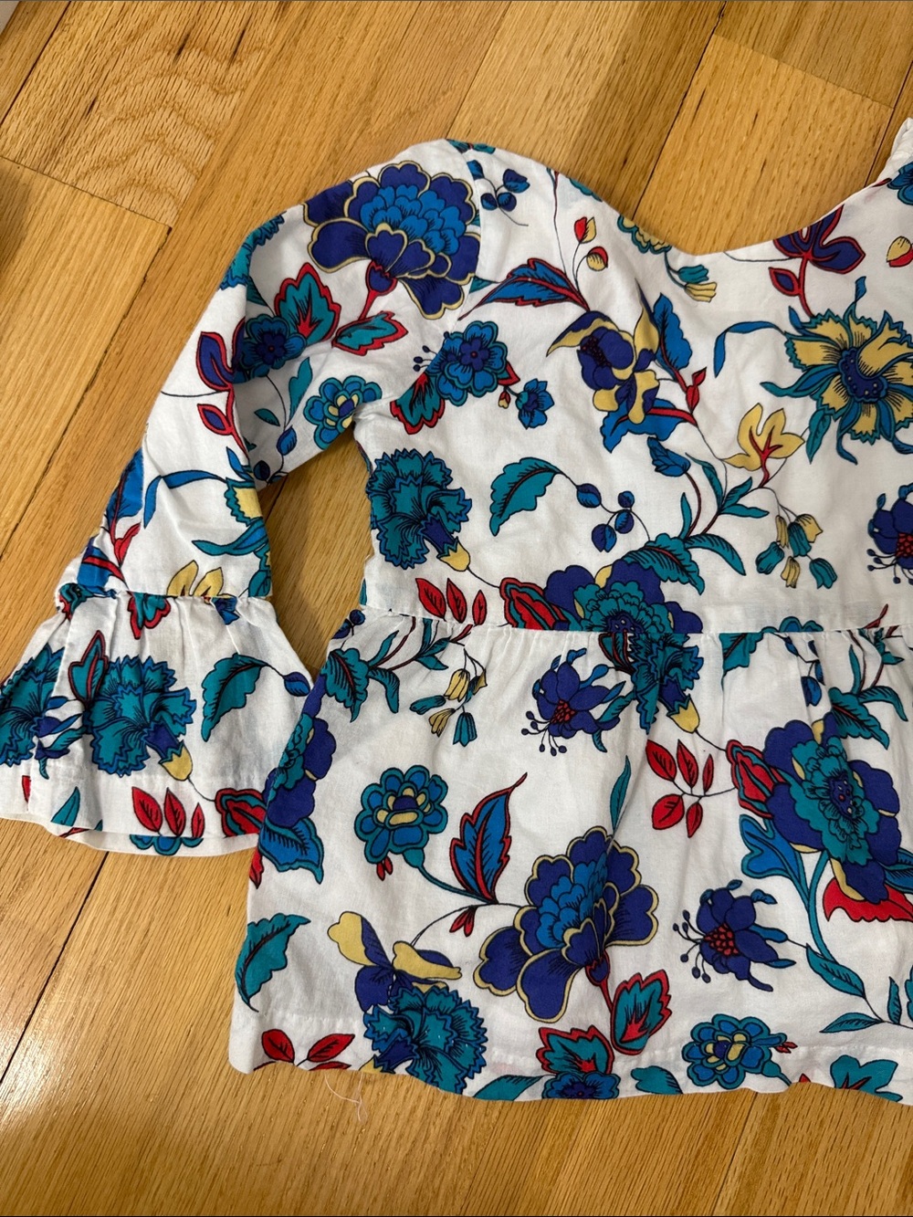 Janie and Jack White Floral Blouse with Blue, Teal, Red & Yellow Print